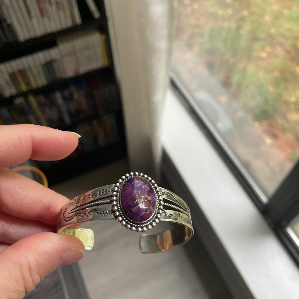 Genuine purple turquoise sterling silver bracelet